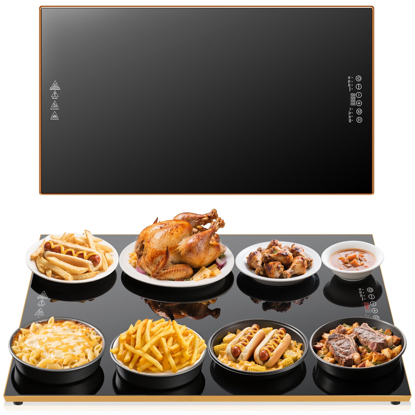 Electric Warming Tray(Extra Long 32”x18”),Food Warmer with Thermostat and Full Surface Heating,Food Warming Mat with 10 Temperature Modes for Parties Buffet,Gatherings,Gold Edge Warming Mat for Food-