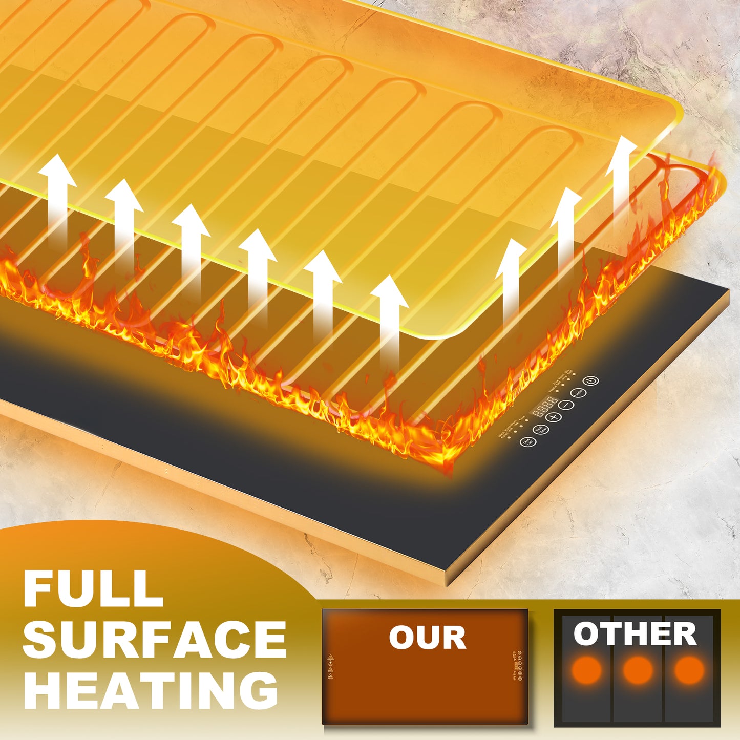Electric Warming Tray(Extra Long 32”x18”),Food Warmer with Thermostat and Full Surface Heating,Food Warming Mat with 10 Temperature Modes for Parties Buffet,Gatherings,Gold Edge Warming Mat for Food-